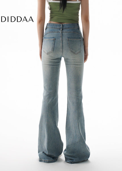 Light Blue High-Waisted Pleated Bootcut Jeans - Women’s Jeans