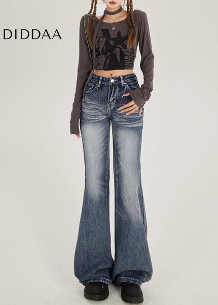 Light Blue High-Waisted Retro Bootcut Jeans - Women’s Jeans