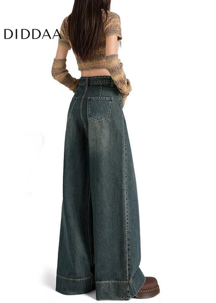 Light Blue High-Waisted Retro Loose Wide-Leg Jeans - Women’s Jeans