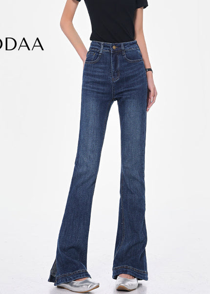 Light Blue High-Waisted Slit Design Jeans - S / Dark Blue - Women’s Jeans