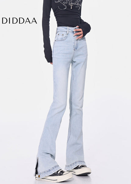 Light Blue High-Waisted Slit Design Jeans - Women’s Jeans