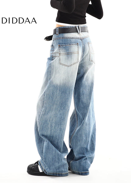 Light Blue High-Waisted Straight Jeans with Pressed Pleats - Women’s Jeans