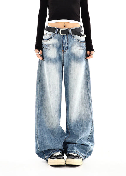Light Blue High-Waisted Straight Jeans with Pressed Pleats - Women’s Jeans