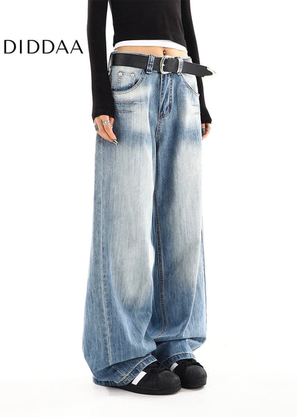 Light Blue High-Waisted Straight Jeans with Pressed Pleats - Women’s Jeans