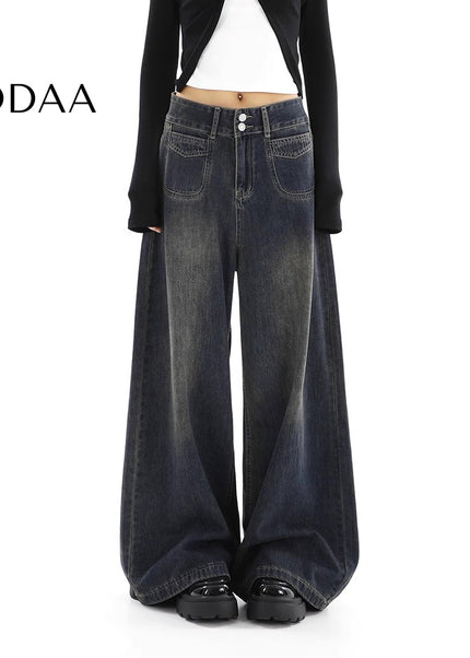 Light Blue Loose Drape Wide-Leg Jeans for Women - S / Dark Grey - Women’s Jeans