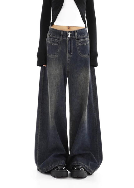 Light Blue Loose Drape Wide-Leg Jeans for Women - Women’s Jeans