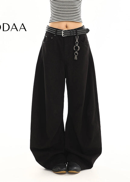 Light Blue Loose Drape Wide-Leg Scimitar Jeans - S / Black - Women’s Jeans