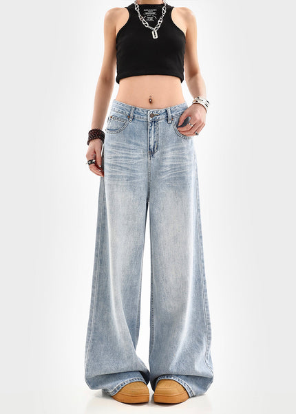 Light Blue Loose Fit Straight Leg Jeans for Women - Women’s Jeans