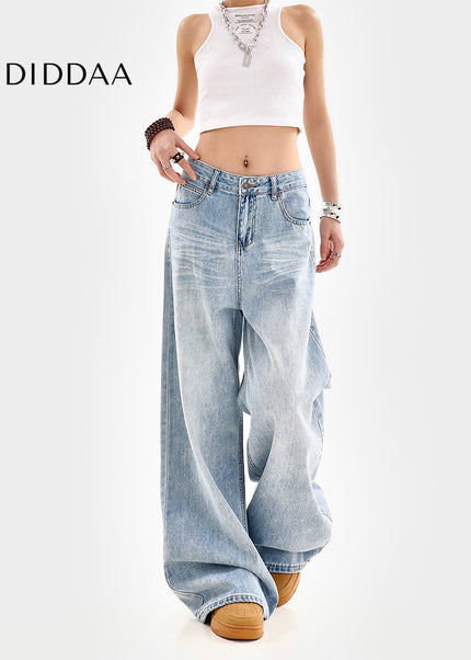 Light Blue Loose Fit Straight Leg Jeans for Women - Women’s Jeans