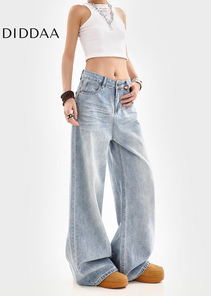 Light Blue Loose Fit Straight Leg Jeans for Women - Women’s Jeans