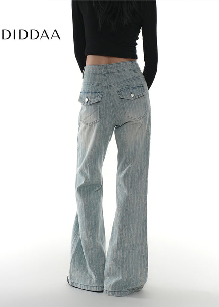 Light Blue Micro Flared Jeans with Horseshoe Design - Women’s Jeans