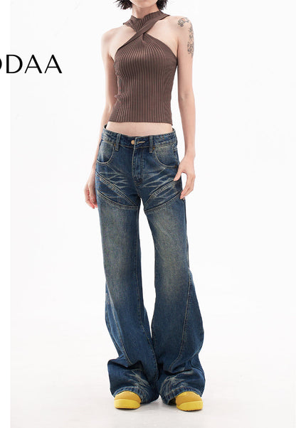 Light Blue Retro Flared Jeans Women’s 2025 Spring Style - XS / Dark Blue - Women’s Jeans