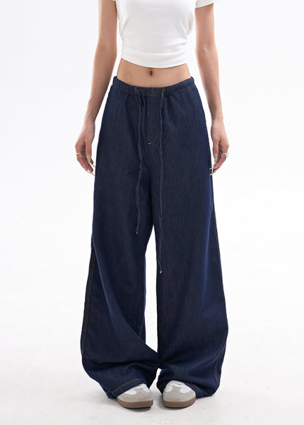 Light Blue Retro Loose Wide Leg Jeans for Women - Women’s Jeans