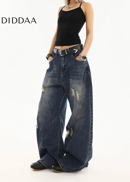 Light Blue Ripped Wide-Leg Scimitar Jeans for Women - Women’s Jeans