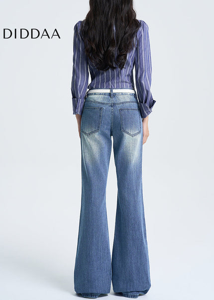 Light Blue Slim Fit American Low-Waisted Bell Bottoms - Women’s Jeans