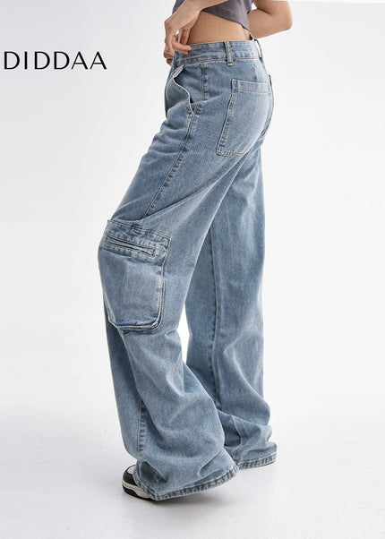 Light Blue Vintage Wash Distressed Wide-Leg Jeans - Women’s Jeans