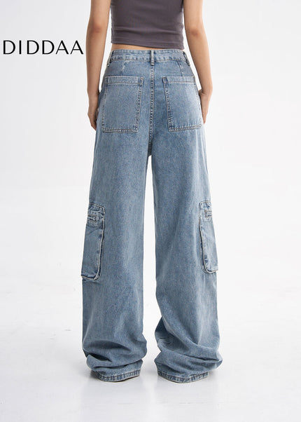 Light Blue Vintage Wash Distressed Wide-Leg Jeans - Women’s Jeans