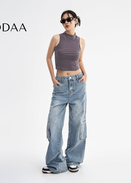 Light Blue Vintage Wash Distressed Wide-Leg Jeans - XS / Light Blue - Women’s Jeans