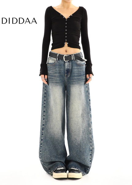 Light Blue Washed Distressed High-Waisted Jeans - Women’s Jeans