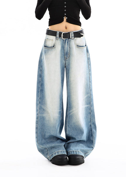Light-Colored Distressed Wide-Leg Mop Trousers - Women’s Jeans