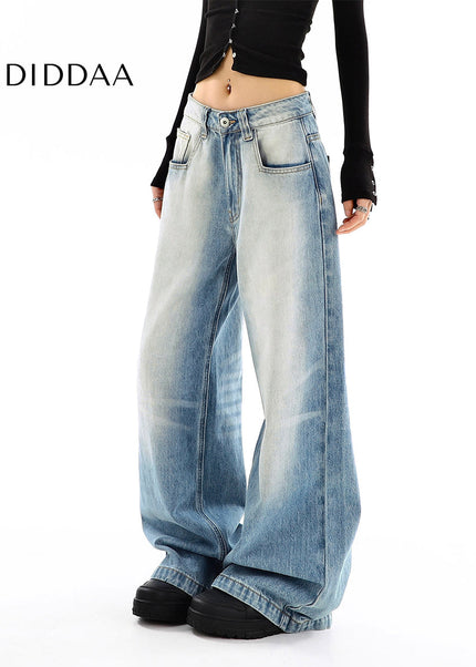 Light-Colored Distressed Wide-Leg Mop Trousers - Women’s Jeans