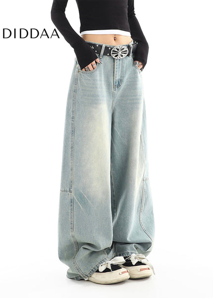 Light Washed Distressed Wide Leg Mop Jeans for Women - Women’s Jeans