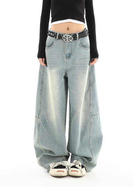 Light Washed Distressed Wide Leg Mop Jeans for Women - Women’s Jeans