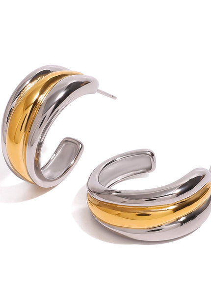 Jieding European and American stainless steel contrasting double c stud earrings luxury earrings 18k electroplated titanium steel earrings cross-border