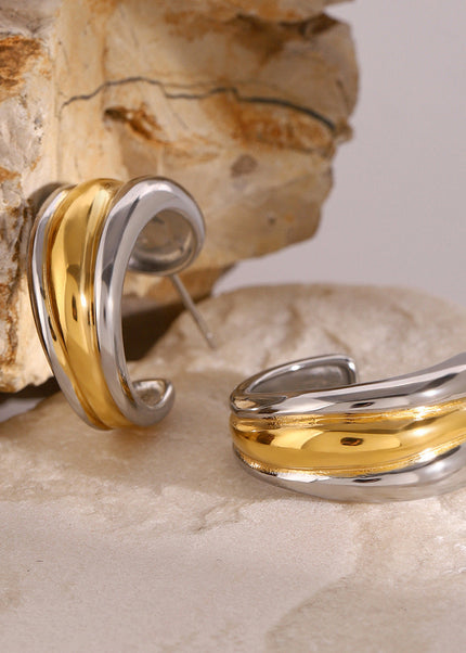 Jieding European and American stainless steel contrasting double c stud earrings luxury earrings 18k electroplated titanium steel earrings cross-border