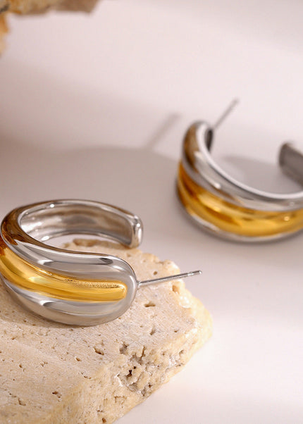 Jieding European and American stainless steel contrasting double c stud earrings luxury earrings 18k electroplated titanium steel earrings cross-border