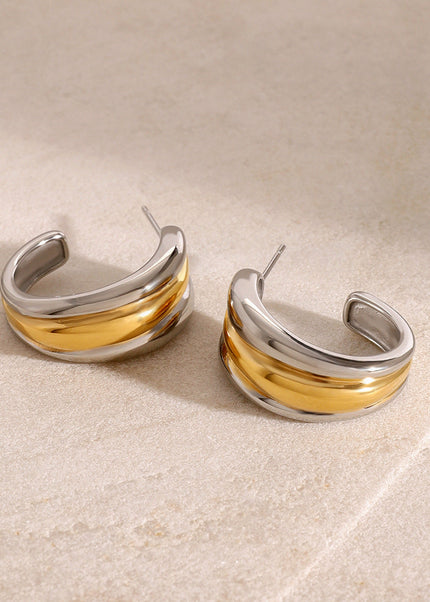 Jieding European and American stainless steel contrasting double c stud earrings luxury earrings 18k electroplated titanium steel earrings cross-border