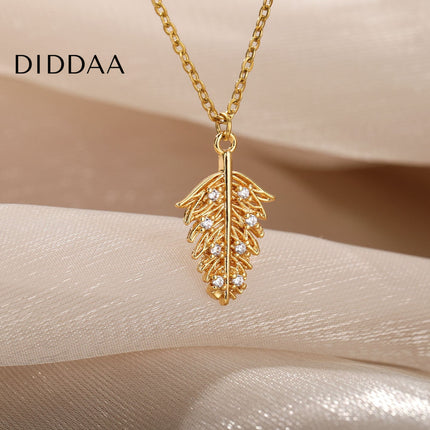 Lipton Pendant Necklace | Gold Leaf Zirconia Stone Chain - Necklaces
