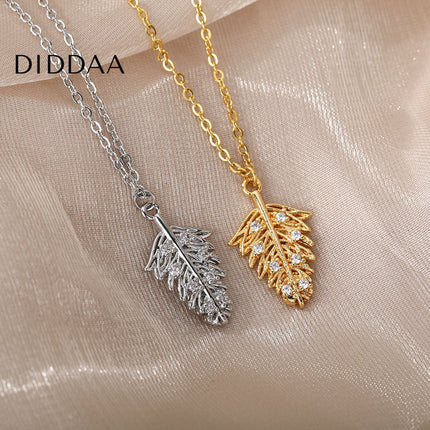 Lipton Pendant Necklace | Gold Leaf Zirconia Stone Chain - Silver - Necklaces