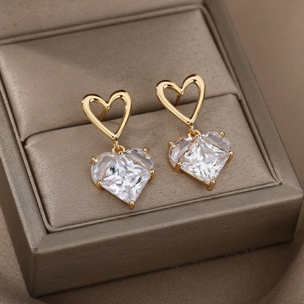 Lisse Earrings | Gold Zirconia Cute Heart Drop Earrings - Gold - Earrings