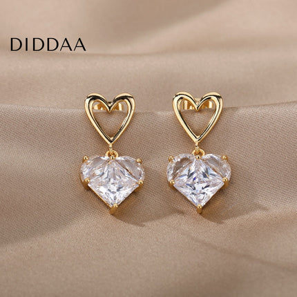 Lisse Earrings | Gold Zirconia Cute Heart Drop Earrings - Earrings