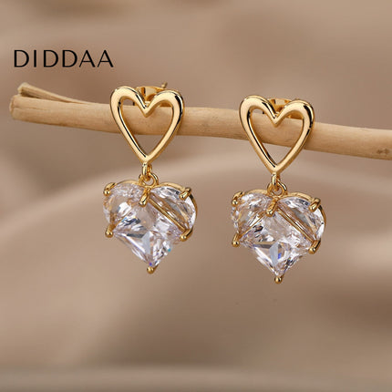 Lisse Earrings | Gold Zirconia Cute Heart Drop Earrings - Earrings