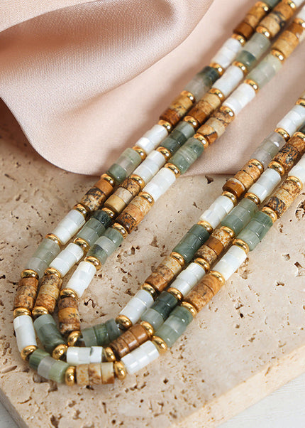 European and American cross-border new retro light luxury niche design autumn and winter mixed color natural stone handmade beaded necklace jewelry women