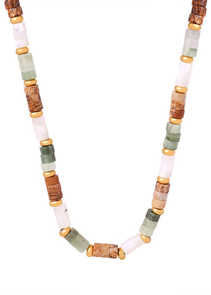 European and American cross-border new retro light luxury niche design autumn and winter mixed color natural stone handmade beaded necklace jewelry women