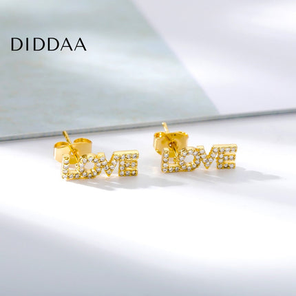 Love Letter Earrings | Gold Love Zirconia Stud Earrings - Earrings