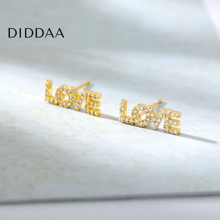 Love Letter Earrings | Gold Love Zirconia Stud Earrings - Earrings