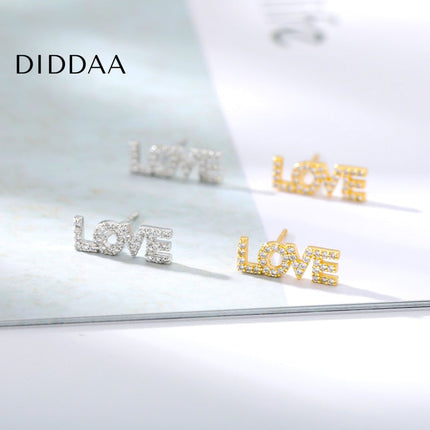 Love Letter Earrings | Gold Love Zirconia Stud Earrings - Silver - Earrings
