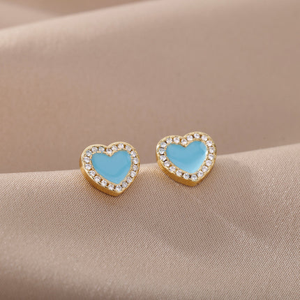 Lover Earrings | Gold Cute Pink Heart Zirconia Stud Earrings