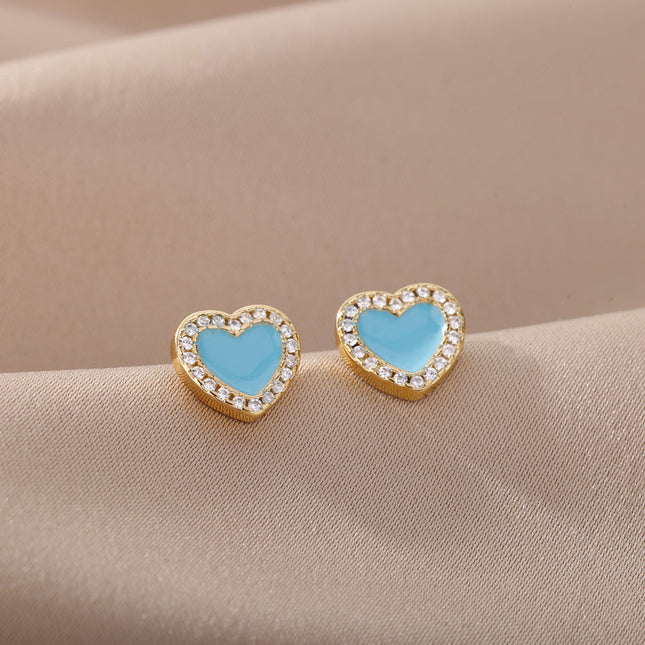 Lover Earrings | Gold Cute Pink Heart Zirconia Stud Earrings