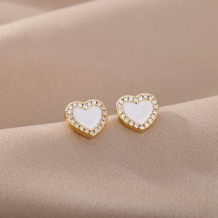 Lover Earrings | Gold Cute Pink Heart Zirconia Stud Earrings