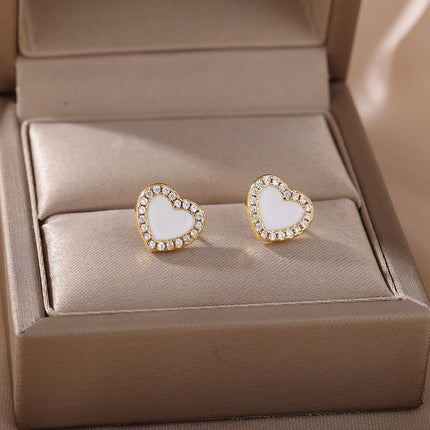 Lover Earrings | Gold Cute Pink Heart Zirconia Stud Earrings