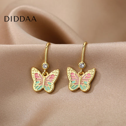 Luciole Earrings | Gold Colorful Butterfly Animal Drop Earrings - A - Earrings
