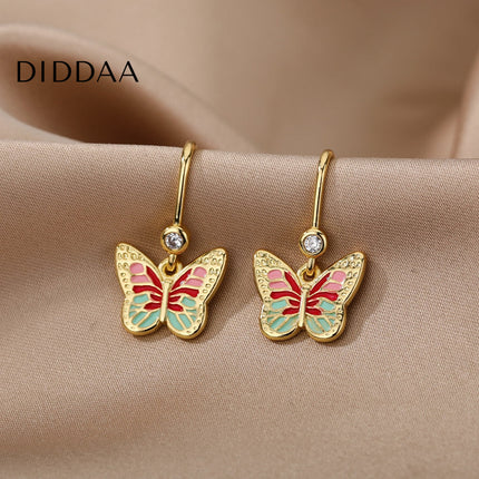 Luciole Earrings | Gold Colorful Butterfly Animal Drop Earrings - B - Earrings