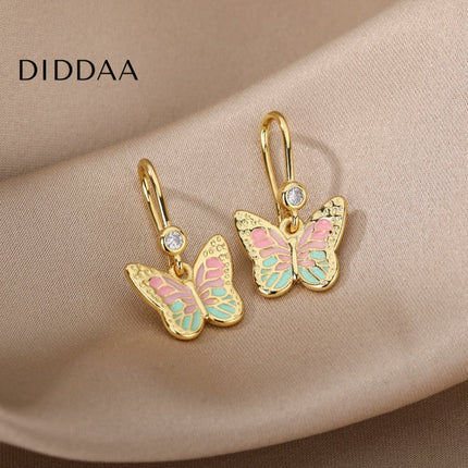 Luciole Earrings | Gold Colorful Butterfly Animal Drop Earrings - Earrings