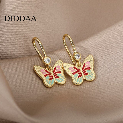 Luciole Earrings | Gold Colorful Butterfly Animal Drop Earrings - Earrings