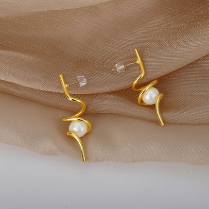 Lueur Earrings | Gold Silver Minimal Pearl Drop Earrings - Gold - Earrings
